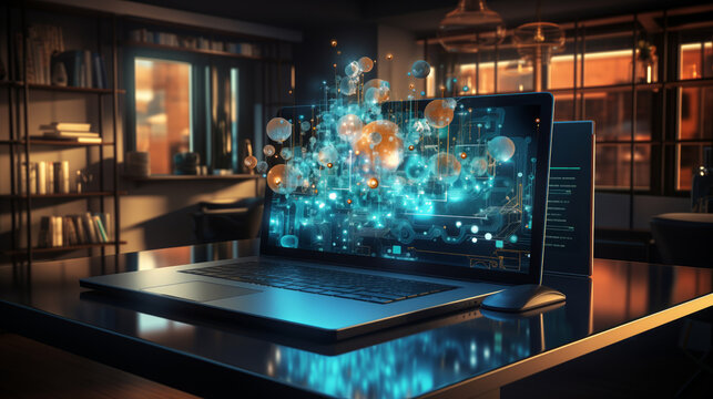 Visualization data technology theme, great design abstract digital technology background. Dynamic background. Graphic pattern. 3d trendy generative AI