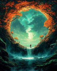 landscape with moon and clouds