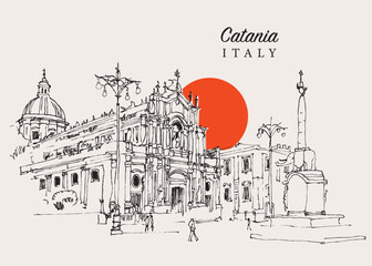 Drawing sketch illustration of Catania, Italy