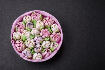 Beautiful tasty marshmallows in the form of tulip buds