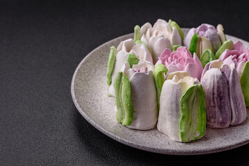 Beautiful tasty marshmallows in the form of tulip buds