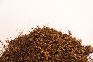 pile of hand rolling tobacco with copy space