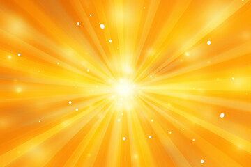 Abstract bright sun rays background with yellow dots. Shiny sun rays illustration with bokeh lights. Yellow banner with Sun rays. Summer illustration for design background.