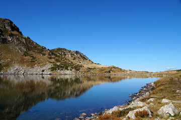 Balkans, Bulgaria, lake in the Rila mountains on a sunny day