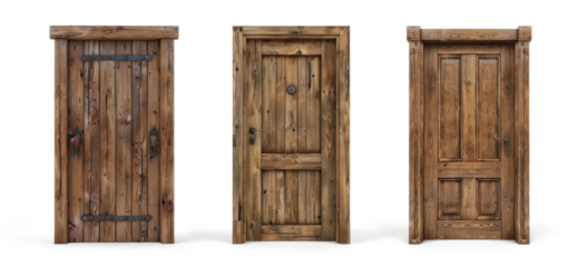 Old wooden door isolated on white or transparent background