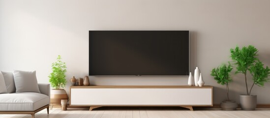 Smart TV display mockup in contemporary living space