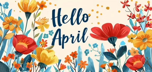 Fotobehang Floral Frame With Hello April © olegganko
