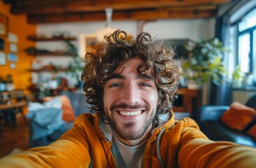 Obraz premium Man Taking Selfie in Living Room