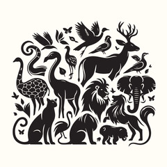 Various Animal Silhouette Vector Illustration