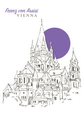 Obraz premium Drawing sketch illustration of the Franz von Assisi catholic church in Vienna, Austria