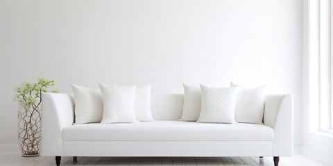 Fototapeta na wymiar Modern white sofa with 2 pillows