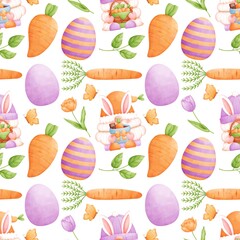 Watercolor Easter Gnome Seamless Pattern