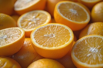 Sharp image capturing the enticing texture and brightness of freshly cut oranges, perfect for health and diet concepts
