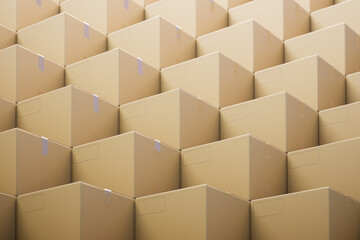 Symmetrical Stack of Cardboard Boxes in Distribution Warehouse