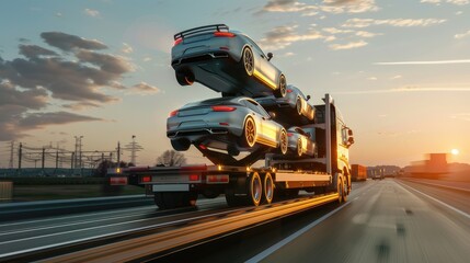 Reliable transport showcased car transporter transports cars