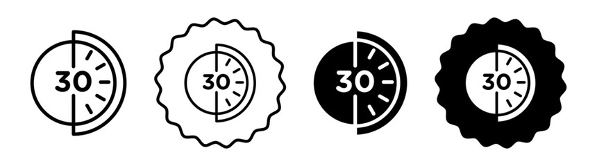 Half hour vector icon set collection. Half hour Outline flat Icon.