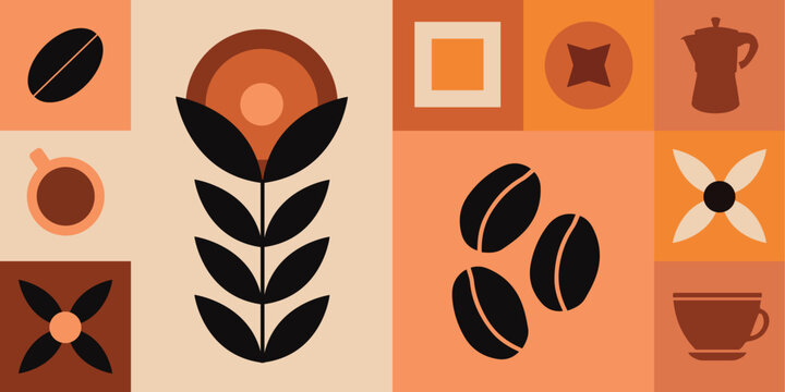Vector geometric pattern coffee design. Pattern for packaging coffee banner poster flyer promotional products coffee. Vector file design elements.