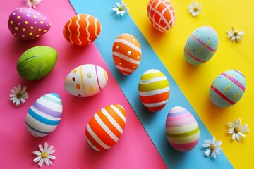 Fototapeta na wymiar Vibrant easter egg collection presented on a colorful background Embodying the joy and tradition of easter celebrations Perfect for festive designs