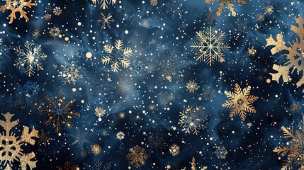 Winter Background with Gold and Navy Snowflakes, Generated by AI