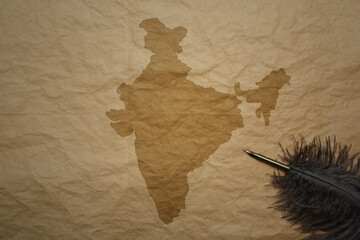 map of india on a old paper background with old pen