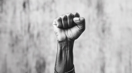 Black and white image of a hand clenched into a fist. The concept of strength, power, protest. AI. - obrazy, fototapety, plakaty