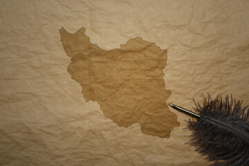 map of iran on a old paper background with old pen