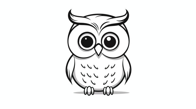 Simple black and white line drawing cartoon owl free