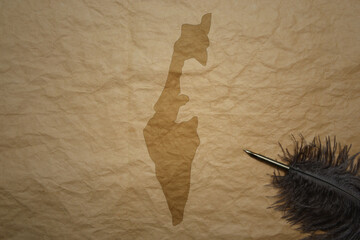 map of israel on a old paper background with old pen