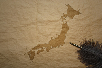 map of japan on a old paper background with old pen