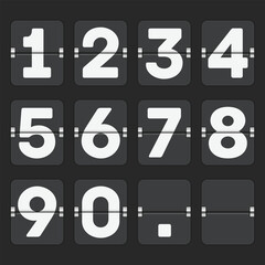 Flip clock numbers set. 0 - 9 Numbers in flip clock and countdown counter style. Clocks or mechanical scoreboard panel template.