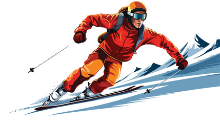 Fototapeta na wymiar Ski man freehand draw cartoon vector illustration is