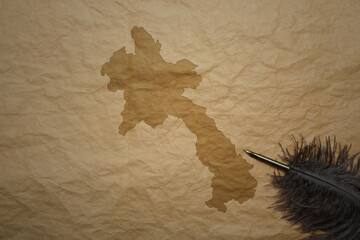 map of laos on a old paper background with old pen