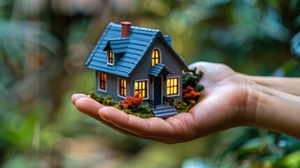 Human Hand Holding a Miniature House Model, Created by AI