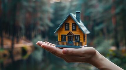 Human Hand Holding a Miniature House Model, Created by AI