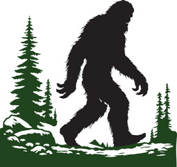 black and white silhouette of a  bigfoot 