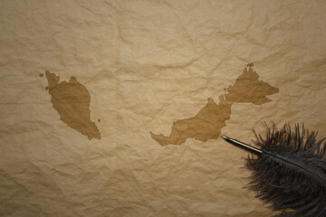 map of malaysia on a old paper background with old pen