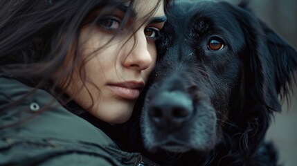  Affectionate Moment: Close-up of Woman Showing Love While Petting Dog, Generative AI