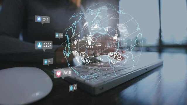Businesswoman uses computer analyze SEO Search Engine optimization, advertising, communication, digital, business, marketing, technology, digital marketing, online, , goals,ads, website, social media,