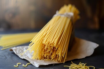 raw whole grain spaghetti on the table