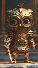 Obraz premium Owl in armor with sword in his hand, Generative AI illustrations.