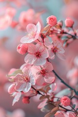Pink Flowers Blooming on a Branch