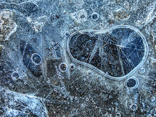 Closeup of ice on sidewalk