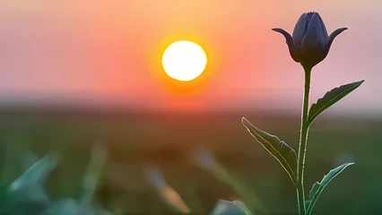 Fotobehang sunset in the field © adop
