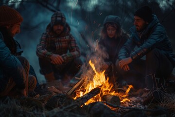 Group of People Gathered Around Campfire