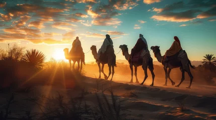 Zelfklevend Fotobehang Four Wise Men Riding Camels © Ilugram