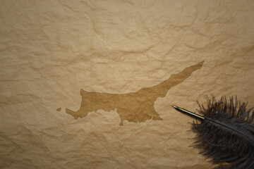 map of northern cyprus on a old paper background with old pen
