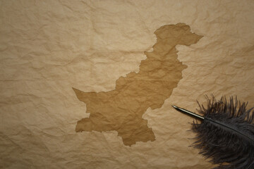 map of pakistan on a old paper background with old pen