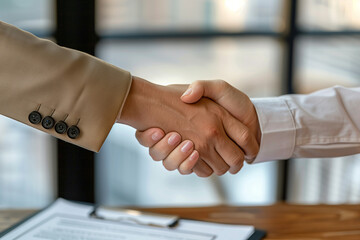 Obraz na płótnie Canvas Handshake after signing a purchase-sale agreement in an office