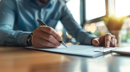 Businessman Filling Out Form and Signing Contract