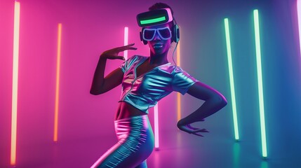 Obraz na płótnie Canvas Futuristic Woman With Neon Lights. Generative AI